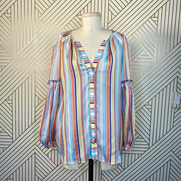 Tanya‎ Taylor Illa Silk Blouse Summer Stripe Print - Picture 2 of 12